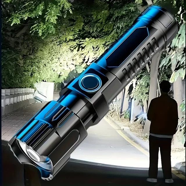 Heinast LED Taschenlampe mit Teleskop-Zoom, USB wiederaufladbar, Schwarz - Bild 1