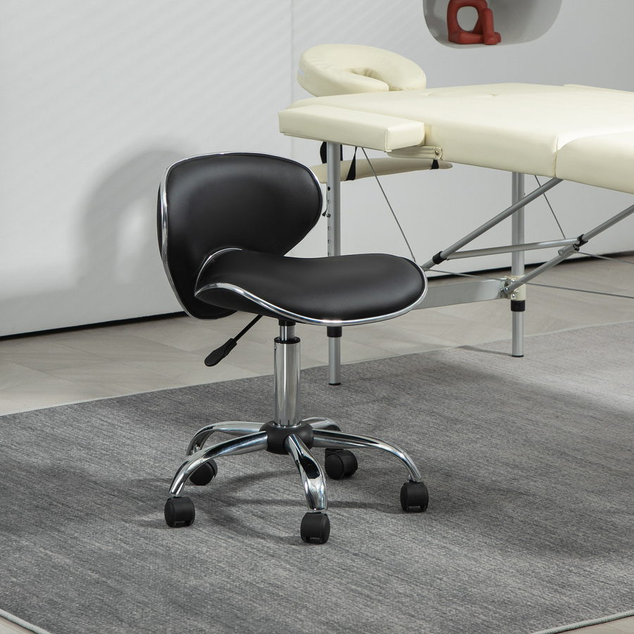 HOMCOM Drehstuhl Schwarz mit höhenverstellbarer Rückenlehne 44-56 cm, 360 Grad drehbarer Bürohocker für Büro, Klinik oder Massage-Salon - Bild 2