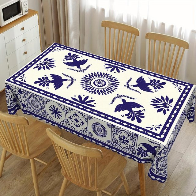 Wasserdichte Tischdecke JMG Household Supplies in Blau mit mexikanischem Floral-Vogel-Design, Rechteck, B/T: 140 x 140 cm - Bild 1