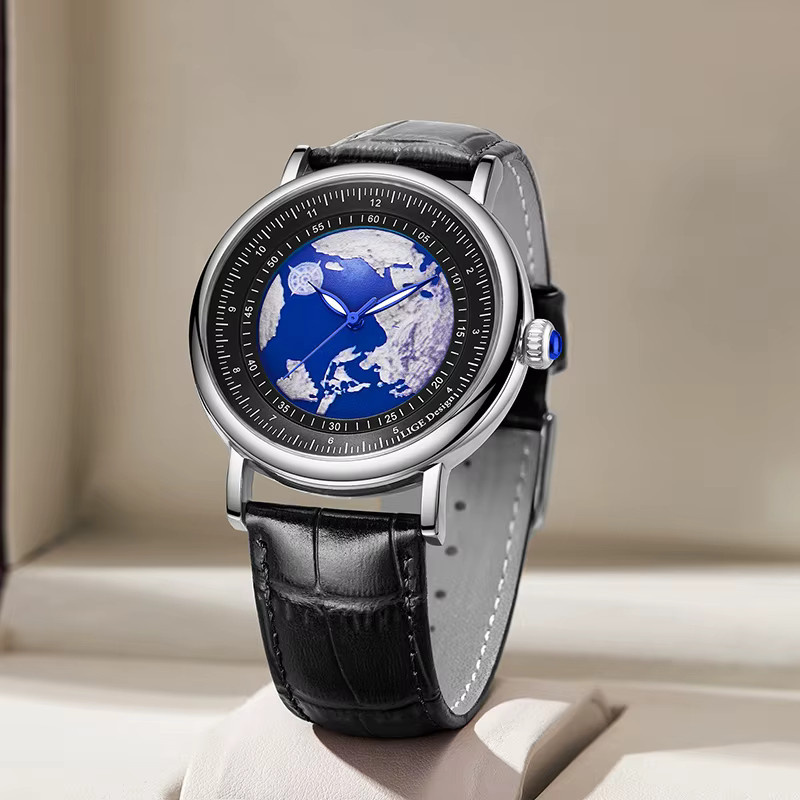 LIGE Armbanduhr Quarz, Leder, Blau, Edelstahl, Herren - Bild 2