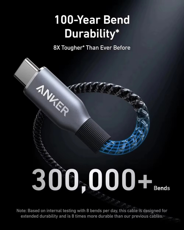 Anker Prime USB-C zu USB-C Schnellladekabel 240W in Schwarz aus recyceltem geflochtenem Nylon - Bild 2