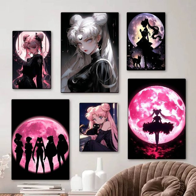 Retro Kraftpapier Aufkleber Sailor Moon Cartoon Vintage Poster zur Raumdekoration in Mehrfarbig - Bild 1