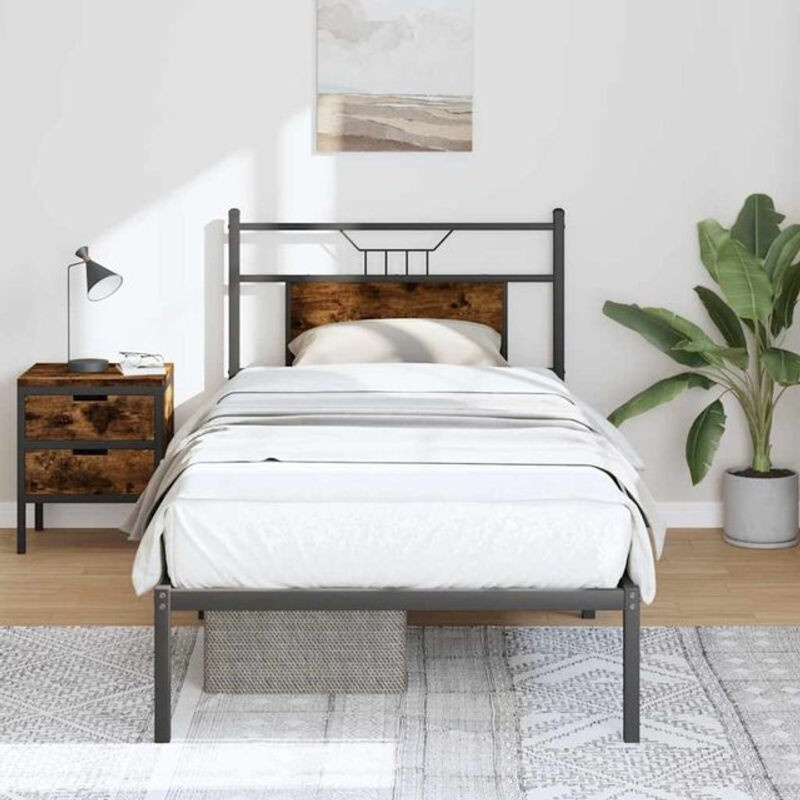 Vidaxl Metallbett Bettgestell aus Holzwerkstoff und Stahl in Braun B/T/H: 90 x 190 x 96 cm - Bild 1
