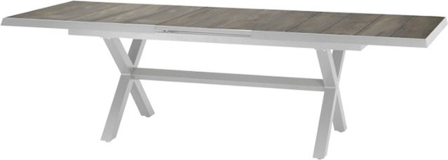 Siena Garden Sincro Ausziehtisch für Garten und Terrasse aus Alu und Keramik, Farbe: matt weiß-grau/washed grey, B/T: 200 bis 260 x 100 cm - Bild 1
