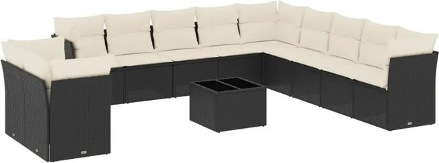 vidaXL 12-teilige Garten-Sofagarnitur in U-Form aus Polyrattan mit Kissen und Stauraum, Schwarz-Creme - Bild 1