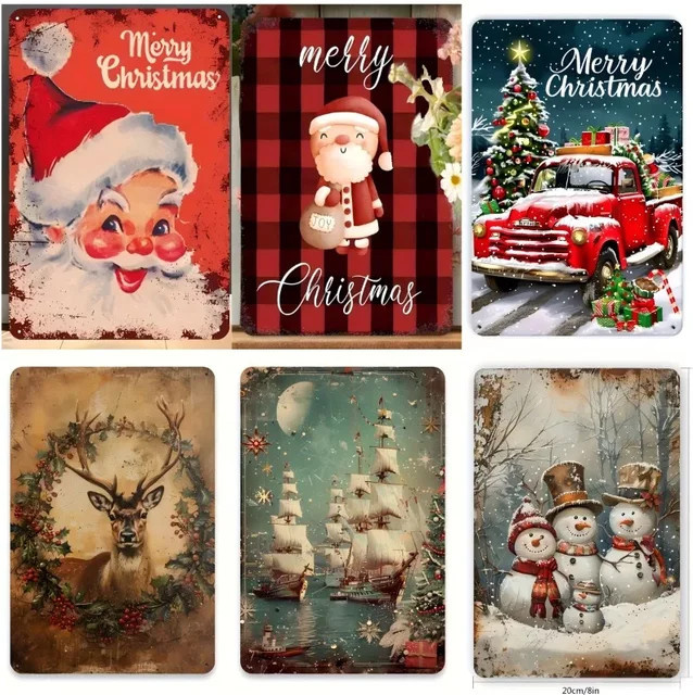Potdemiel Retro-Weihnachtsblechschild aus Metall als Wandkunst im Vintage-Stil, B/H: 30 x 20 cm - Bild 1