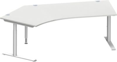 Schäfer Shop Genius Winkelschreibtisch MODENA FLEX 135 Grad mit C-Fuß-Rundrohr, Ansatz links, lichtgrau, Breite: 216,5 cm - Bild 1