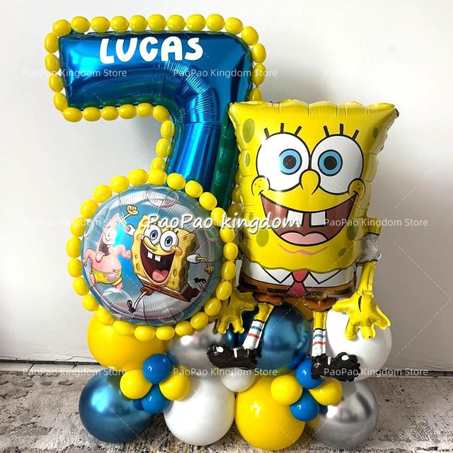 Potdemiel SpongeBob Party Dekorationsset mit Patrick Star Folienballons und bunten Latexballons für Kindergeburtstage - Bild 1