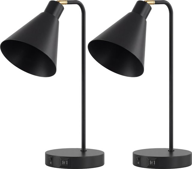 HOMCOM 2er-Set moderne Tischlampen aus Metall mit USB-Anschluss und E27-Fassung in Schwarz oder Gold/Messing - Bild 1