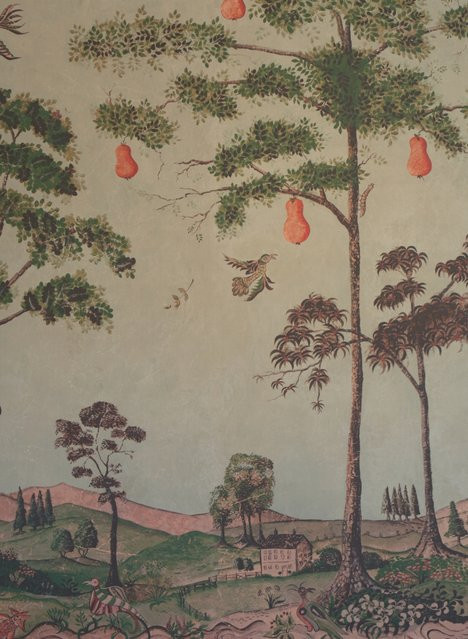 Andrew Martin Mural Mythical Land Summer Storm Wandtapete in Rose mit Vlies-Struktur und Folk Art Motiv - Bild 1