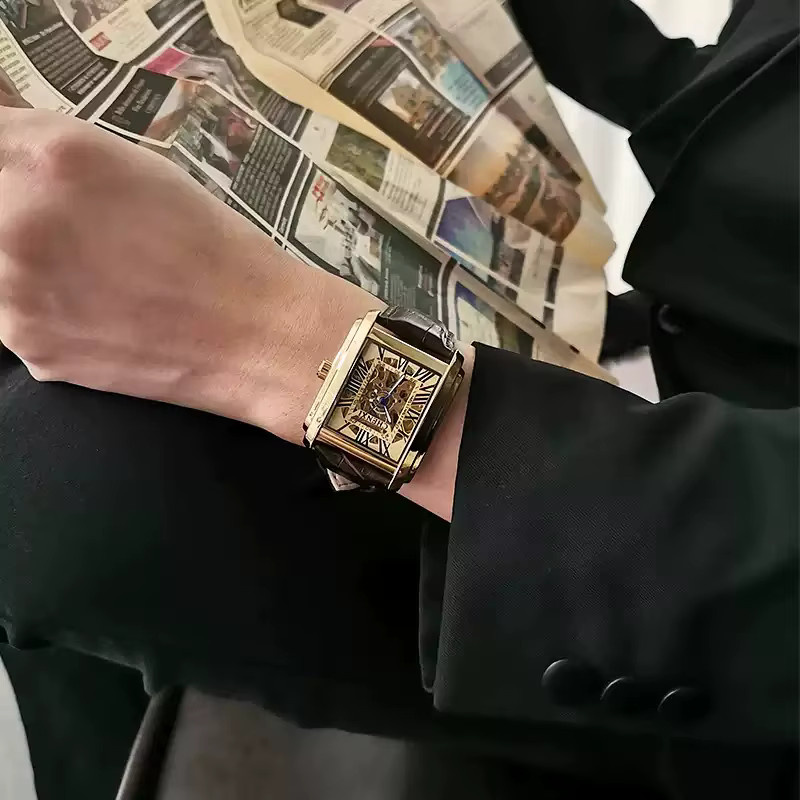 CHENXI Armbanduhr Automatik, Gold, Messing, Leder, Herren - Bild 4