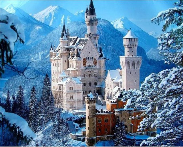 FIYO Diamantgemälde Schneeberg und Schloss als Kreuzstich-Diamantstickerei und Diamantmosaik in Multicolour, B/H: 40 x 30 cm - Bild 1