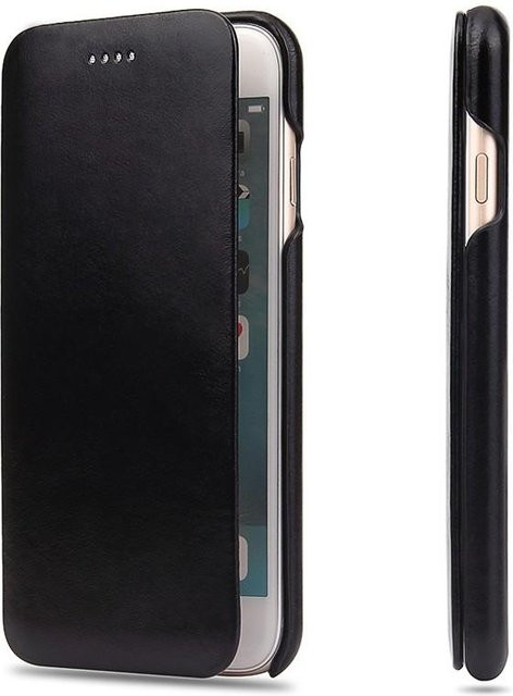 ROTOFLYER Echtleder Klapphülle mit Magnet für iPhone 15 Pro, 14, 13, 12, 11, X, 8, 7 in Schwarz - Bild 1