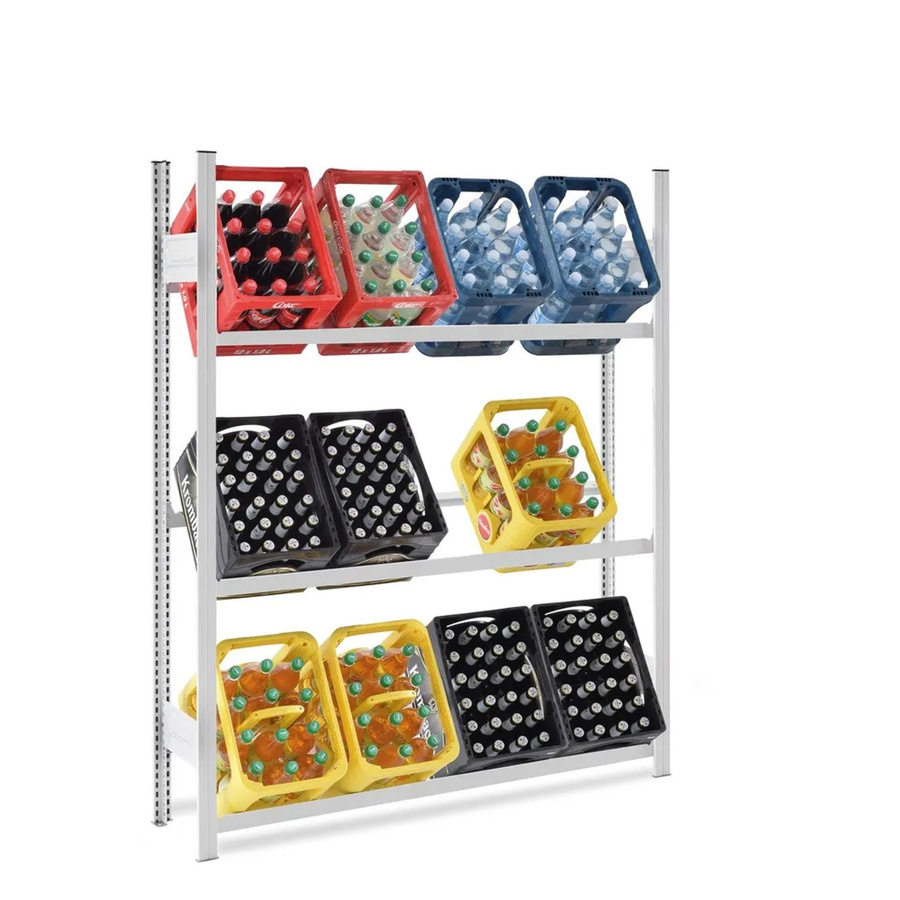 PROREGAL Getränkekistenregal Stecksystem T-Profil in Lichtgrau mit 3 Ebenen für 12 Getränkekisten, H x B x T: 175 x 150 x 30 cm, Fachlast 150 kg - Bild 2