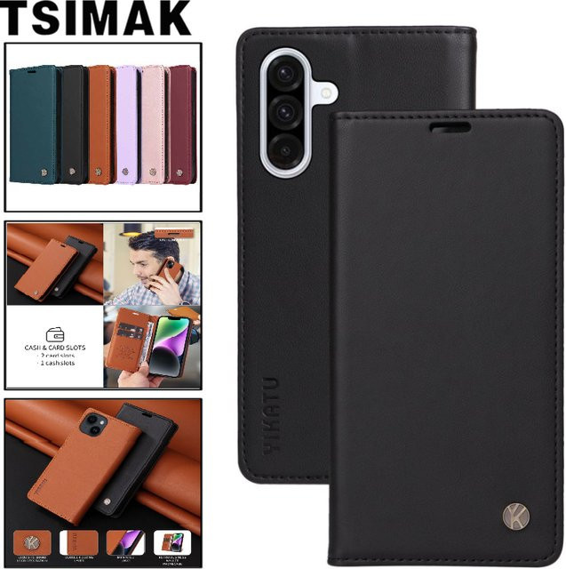 Business Ledertasche für Samsung Galaxy A15 A25 A35 A55 5G A16 A26 A36 A56 mit starkem Magnet-Flip und Kartenfach in Lila - Bild 1