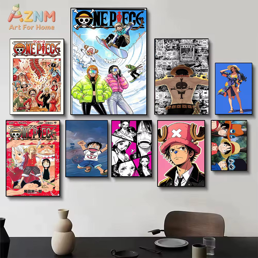 AZNM One Piece Anime Leinwand-Wandkunst mit Luffy, Nami, Zoro, Chopper und Robin, Mehrfarbiges Poster ohne Rahmen - Bild 3