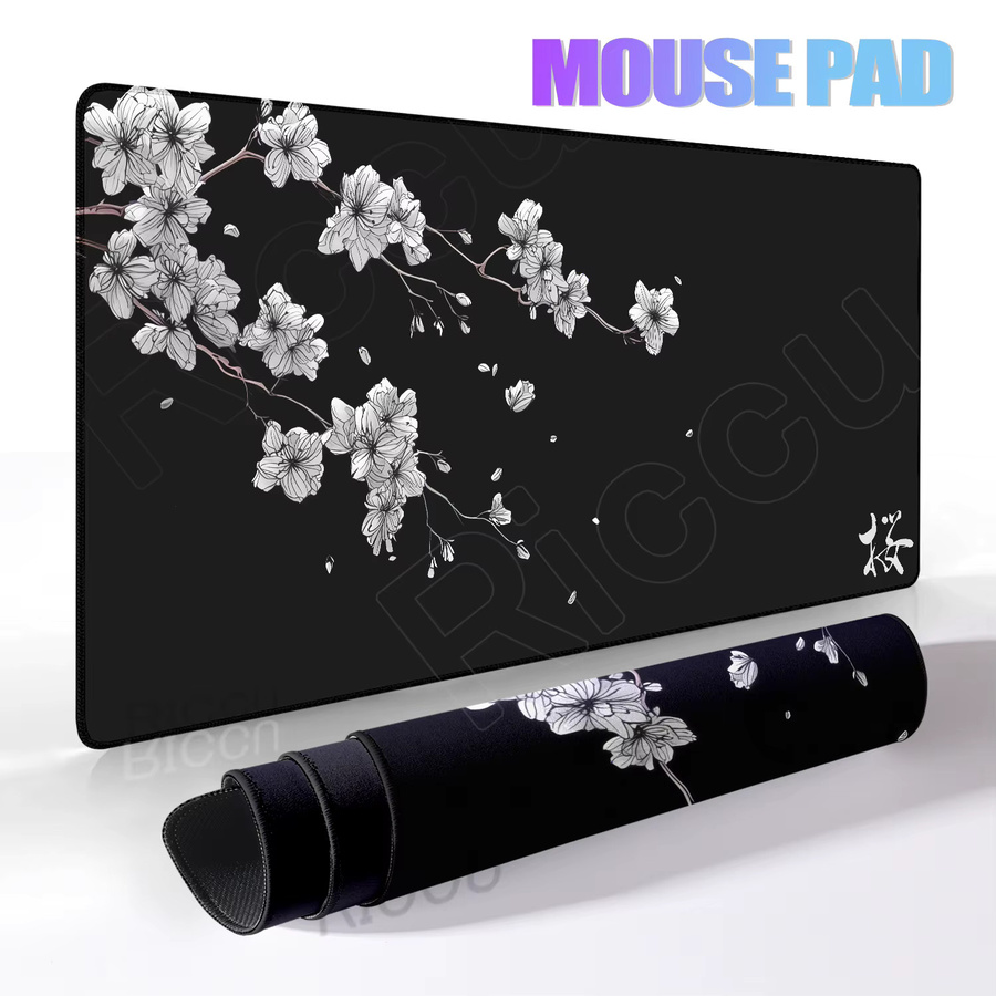 Riccu Gamer Extended Mousepad mit Japanischen Kirschblüten in Schwarz-Weiß - Bild 3