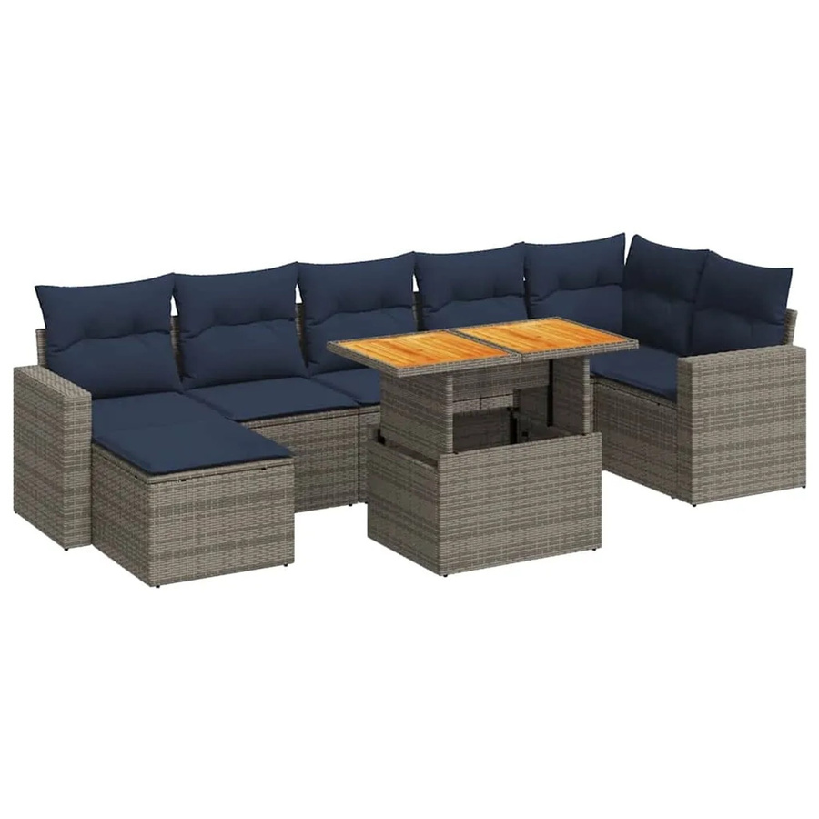 vidaXL 8-teilige Garten-Sofagarnitur in L-Form aus grauem Poly-Rattan mit Kissen und pulverbeschichtetem Stahlgestell - Bild 2