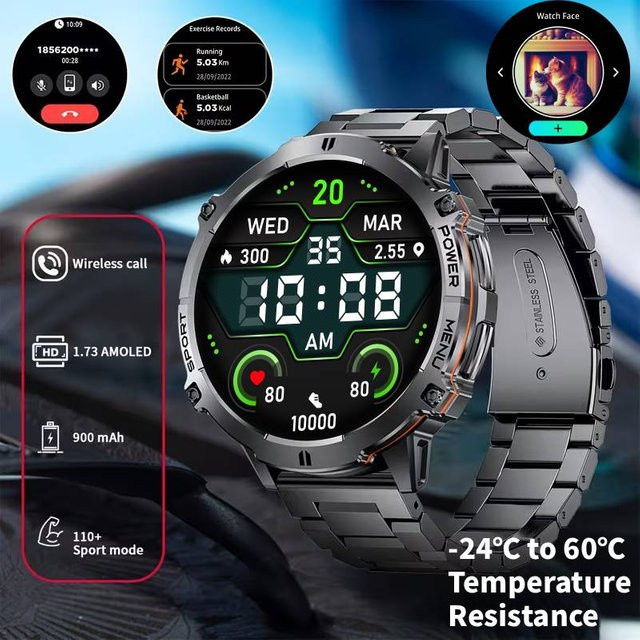 LEADOYS Smartwatch, Edelstahl, Silikon, Schwarz - Bild 1