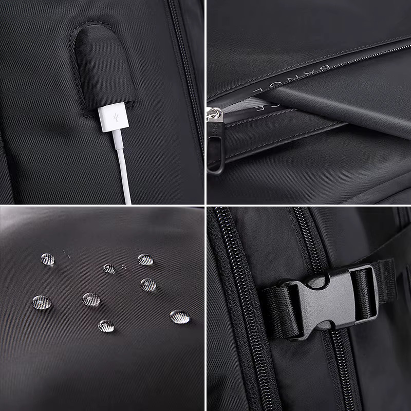 BANGE Wasserfester Herren-Rucksack für 15,6 Zoll Laptops mit USB-C-Anschluss und Trennfach für Nass und Trocken in Schwarz - Bild 5