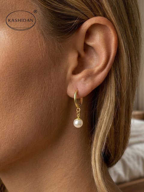 KASHIDAN Ohrringe Edelstahl, Gold, Perle, Damen, Vintage - Bild 1