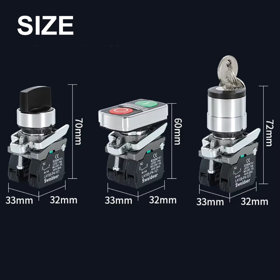 Drehknopfschalter Sweideer 22mm XB4-BD21 BD33 BD23 BG21 BG33 Selbsthaltender Schlüsselwahlschalter mit 1NO/2NO/1NO1NC Konfiguration in 2/3 Positionen - Bild 3