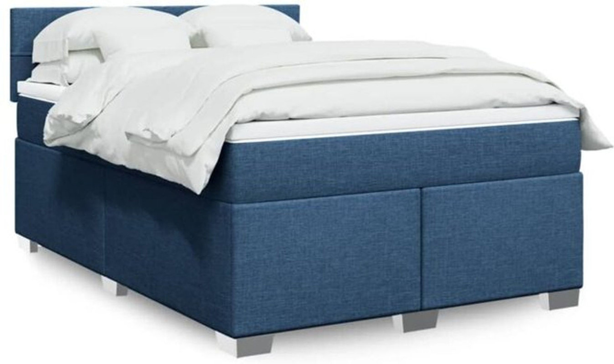 Vidaxl Boxspringbett mit Matratze in Blau und Weiß aus Stoff, B/T/H: 160 x 200 x 100,5 cm - Bild 1