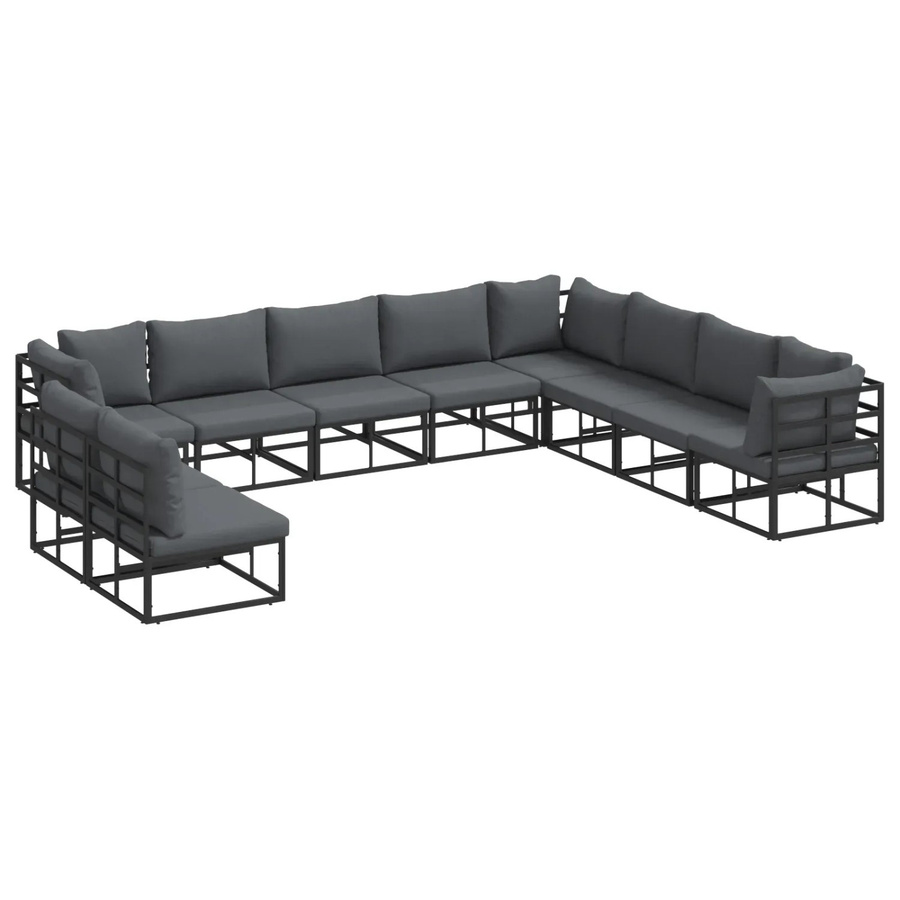 vidaXL Garten-Sofa-Set in U-Form mit 10-teiligem Set aus Eckbänken, Mittelplätzen und Gartentisch in Schwarz und Anthrazit aus Aluminium und Textilene inklusive Kissen - Bild 2