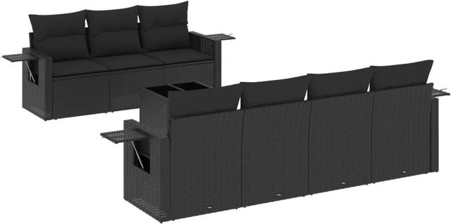 vidaXL 8-tlg Garten-Sofagarnitur aus Poly-Rattan mit Kissen in Schwarz - Bild 1