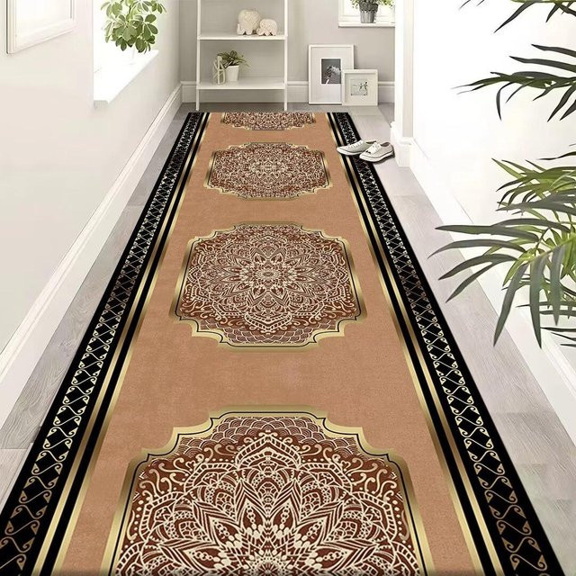 Karpetti Flur Teppich Läufer in Gold, rutschfest und waschbar, modernes geometrisches Design, Breite: 90 cm, Länge: 300 cm - Bild 1