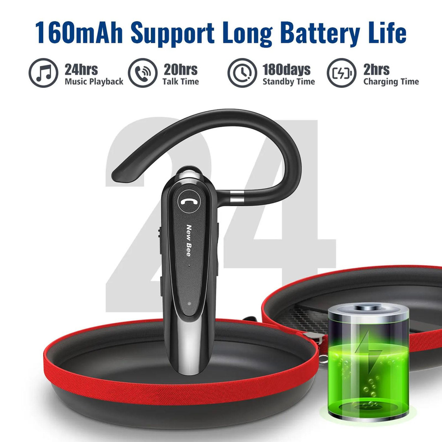 New Bee Business-Kopfhörer kabelloser In-Ear-Kopfhörer mit Bluetooth 5.0 und Dual-Mikrofon CVC 8.0 in Schwarz - Bild 3