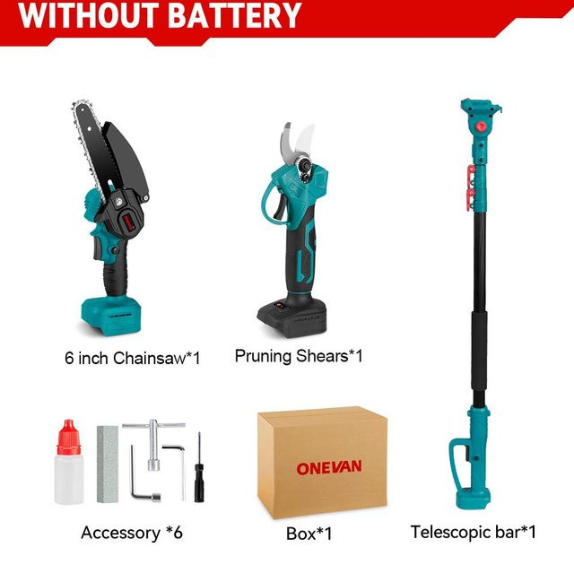 ONEVAN 3-in-1 Elektrische Kettensäge mit Teleskopstange und Hochastschere, 3500W bürstenloser Motor, kompatibel mit Makita 18V LXT Akkus - Bild 1
