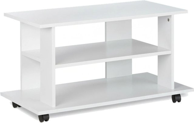 Relaxdays TV Board in Weiß, fahrbares Lowboard aus Holzwerkstoff mit Medienfächern, B/T/H: 80 x 40 x 45 cm - Bild 1