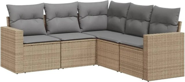 vidaXL 5-tlg Garten-Sofagarnitur L-Form aus Poly-Rattan in Beige mit Sitz- und Rückenkissen - Bild 1