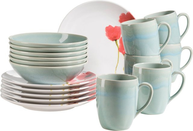 Mäser Frühstücksset Ossia aus Keramik, 18-teilig, Grün/Rot/Weiß - Bild 1