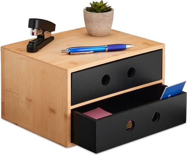 Relaxdays Schreibtisch Organizer aus Bambus in Natur mit 2 Schubladen, B/T/H: 25 x 15 x 20 cm - Bild 1