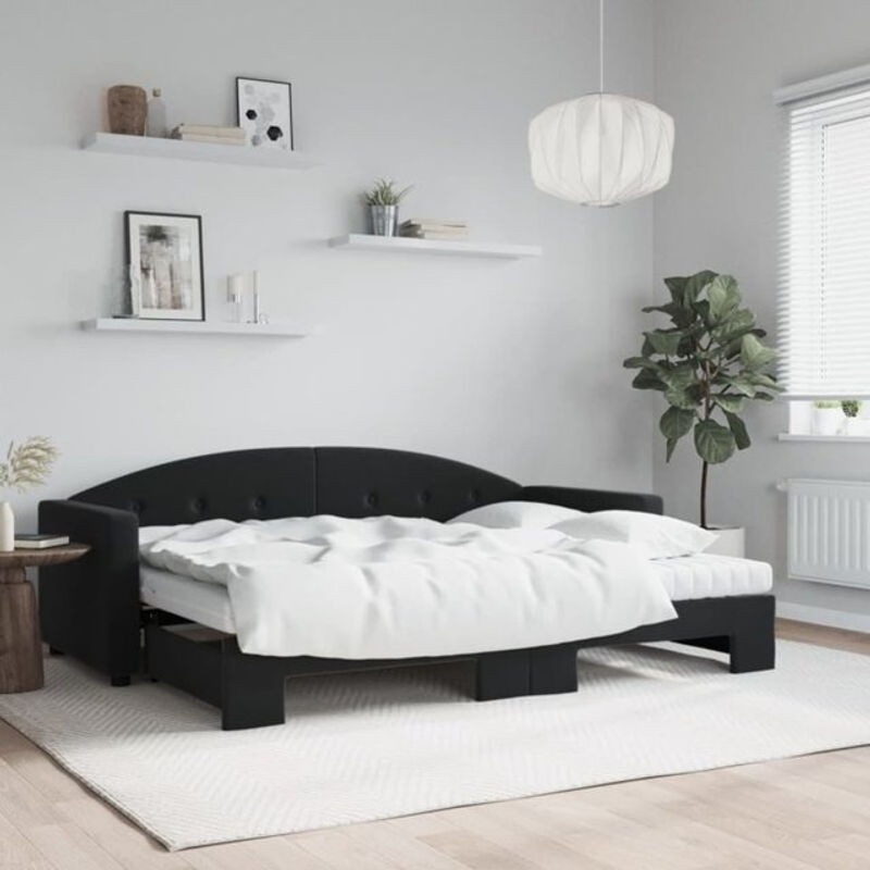 Ausziehbares Funktionsbett Vidaxl aus Samt und Metall in Schwarz B/T/H: 200 x 80 x 75 cm - Bild 1