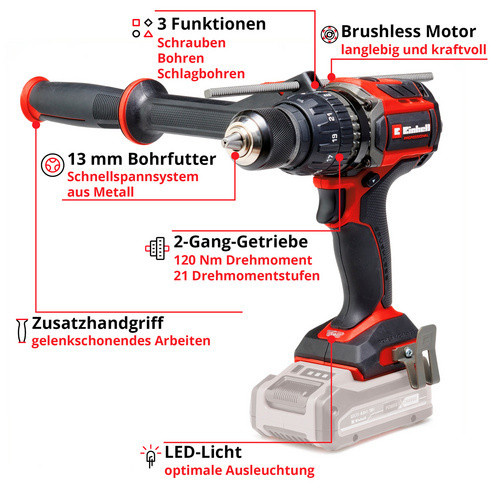 Einhell Power X-Change TP-CD 18/120 Li-i BL Solo Akku-Schlagbohrschrauber in Schwarz-Rot-Grau - Bild 3