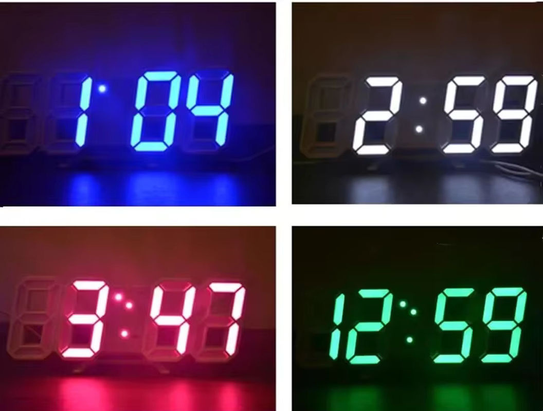 Moderne 3D LED Digitaluhr zur Wandmontage in Weiß und Grün mit geometrischer Dekoration aus Kunststoff - Bild 4