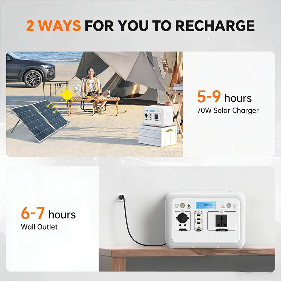 Gaiaray Tragbare Powerstation 500W Solargenerator mit 460,8Wh LiFePO4-Batterie, 220V Reine Sinuswelle, Farbe: Weiß - Bild 7