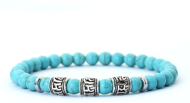 Noter Mantra-Armband, 6 mm, Howlith, Lava, Tigeraugen, Perlen, blue, Herren - Bild 1