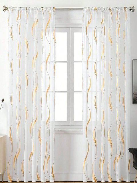 EASHION Gazevorhänge mit Wellenmuster in Gold und Weiß, transparent, Breite: 60 cm - Bild 1