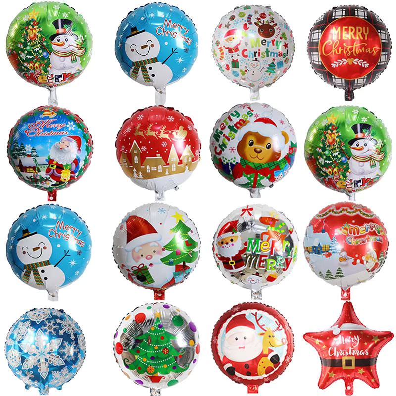 10er Set YAYB Frohe Weihnachten Aluminiumfolienballons in Mehrfarbig für Weihnachts- und Silvesterpartys, Durchmesser: 45,72 cm - Bild 3
