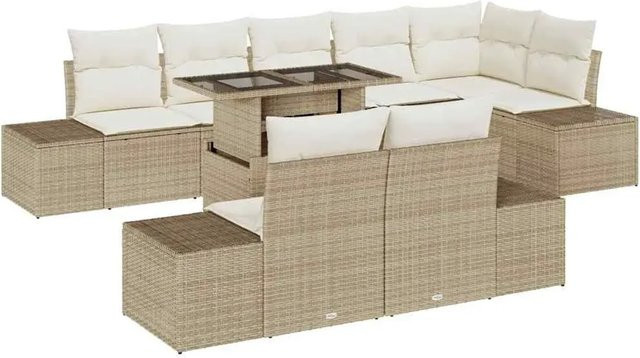 vidaXL Garten-Sofa-Set aus Poly Rattan und Stahl, 9-teilig, Beige - Bild 1