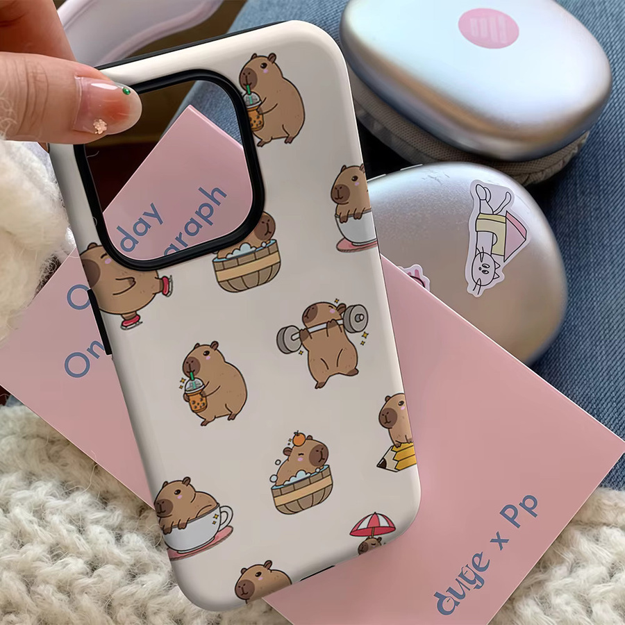 Kawaii Capybara Handyhülle für Apple iPhone 17 16 15 14 13 12 Pro Max Plus in Mehrfarbig mit doppelschichtiger Rückabdeckung - Bild 3