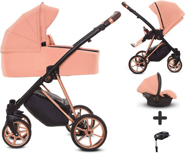 TPFLiving 4in1 Kinderwagen Ultra Stoff in Apricot mit Gestell in Roségold - Bild 1