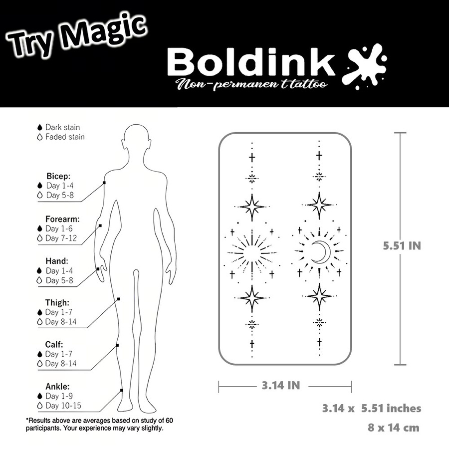 BOLDINK Star Moon Glow Tattoo-Aufkleber, Unisex - Bild 3