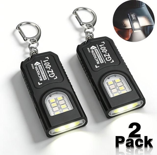 KDULIT LED-Schlüsselanhänger-Taschenlampe mit Typ-C-Ladefunktion, 550 lm, wiederaufladbare Mini-Taschenlampe mit Magnet und Flutlicht in Schwarz - Bild 1