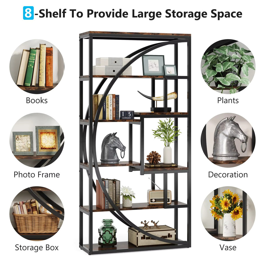 LTLLLE TREE Bücherregal im Industrial-Design mit 8 offenen Ablagefächern, 5-stufige Leiter-Etagere, Höhe: 180 cm, Farbe: Schwarz-Braun - Bild 6