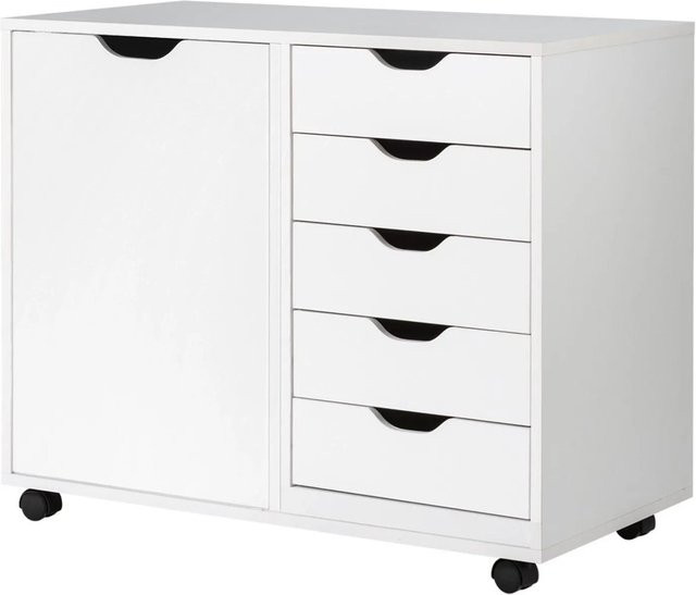 Costway Rollcontainer mit 5 Schubladen und Tür in Weiß, B/T/H: 79 x 39 x 65 cm - Bild 1